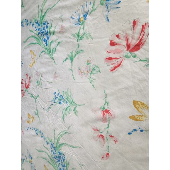 VTG Lady Pepperell KING FLAT Sheet Wild Flower Butterflies Floral Ruffle Cottage - Picture 3 of 14